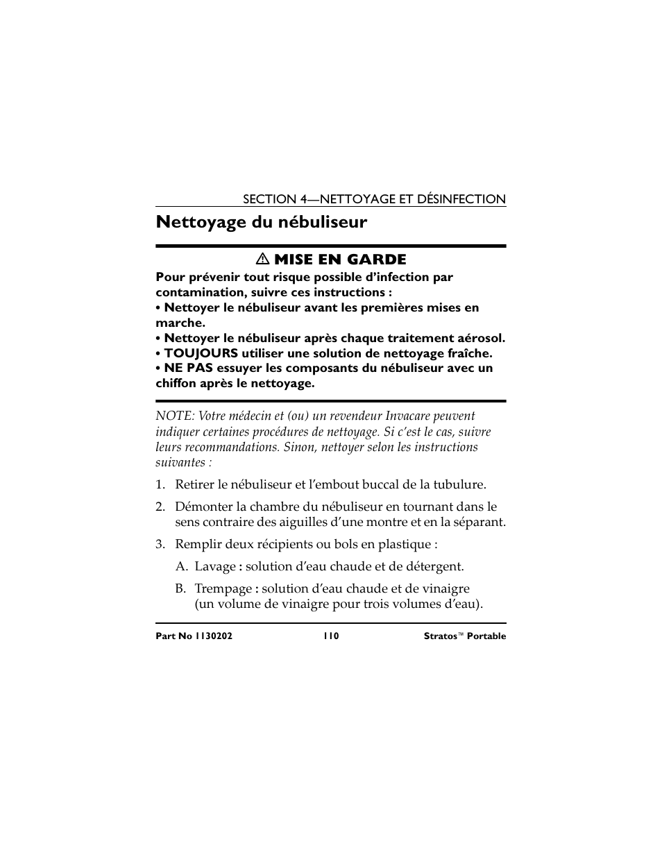 Nettoyage du nébuliseur | Invacare IRC 1720 User Manual | Page 110 / 124