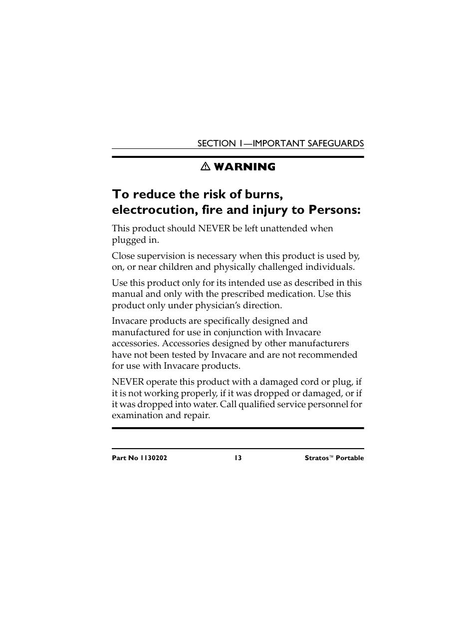 M warning, Nunca deje el producto enchufado sin supervisión, M advertencia | M mise en garde | Invacare IRC 1720 User Manual | Page 13 / 124