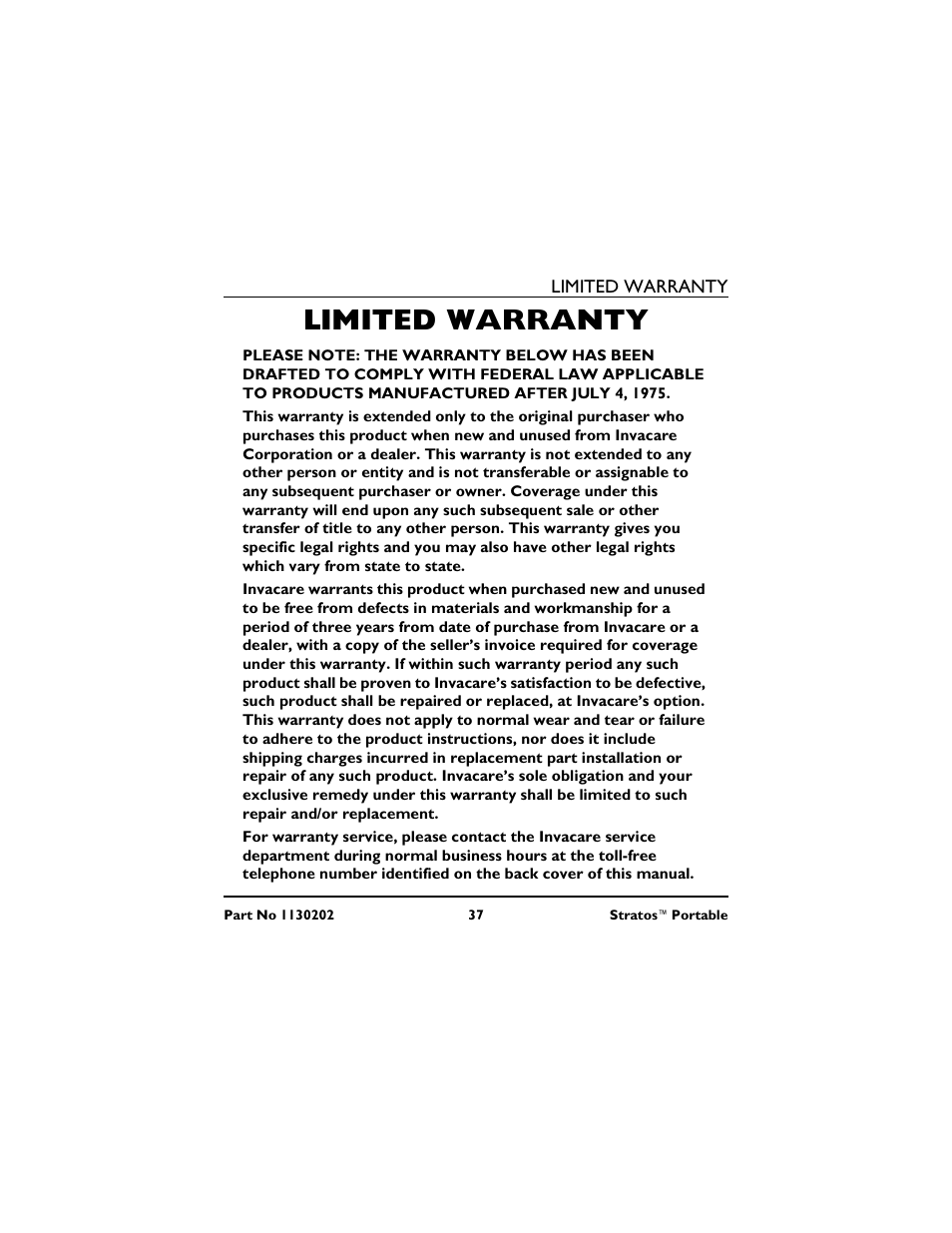 Limited warranty | Invacare IRC 1720 User Manual | Page 37 / 124