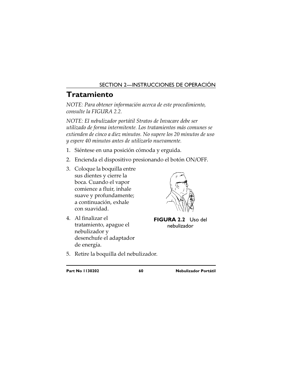 Figura 2.2 uso del nebulizador, Tratamiento | Invacare IRC 1720 User Manual | Page 60 / 124