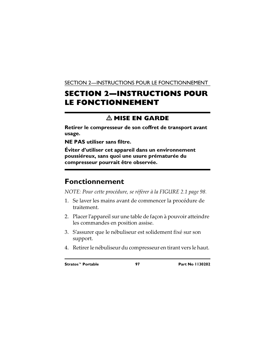 Fonctionnement | Invacare IRC 1720 User Manual | Page 97 / 124