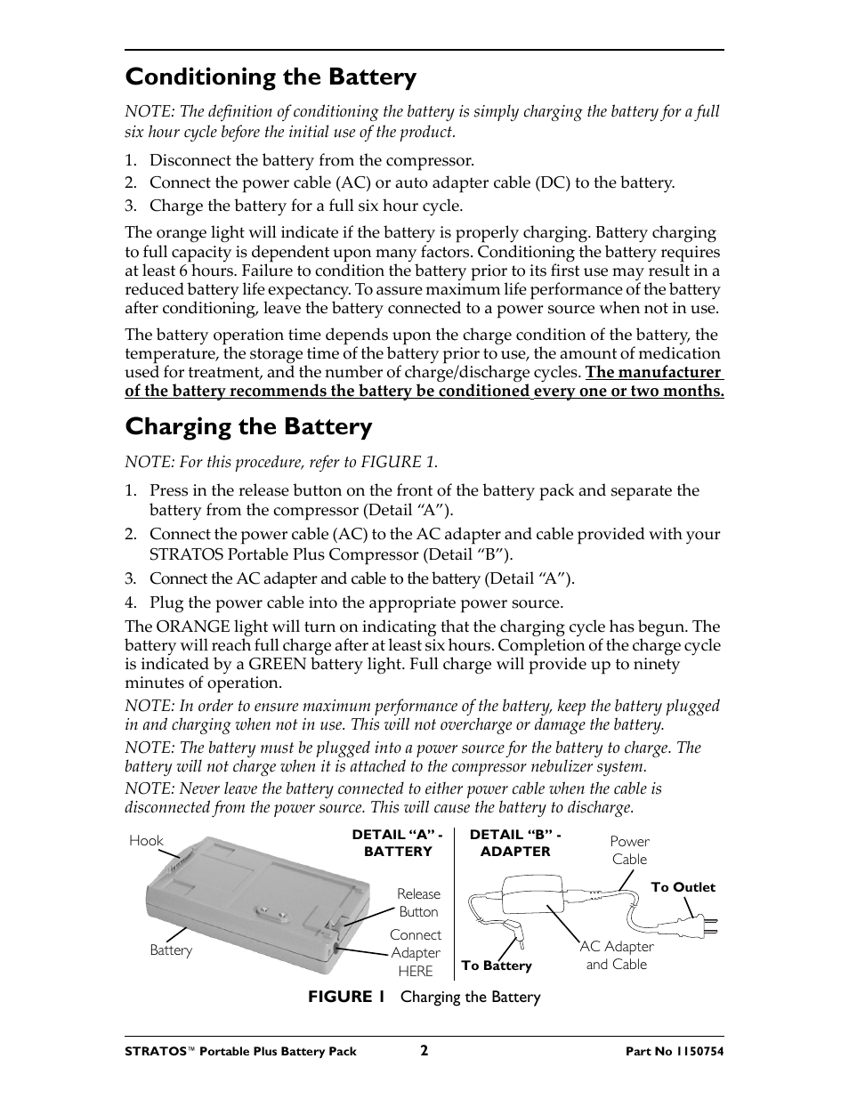 Conditioning the battery, Charging the battery | Invacare Stratos Portable Plus Battery Pack IRC 1731 User Manual | Page 2 / 4