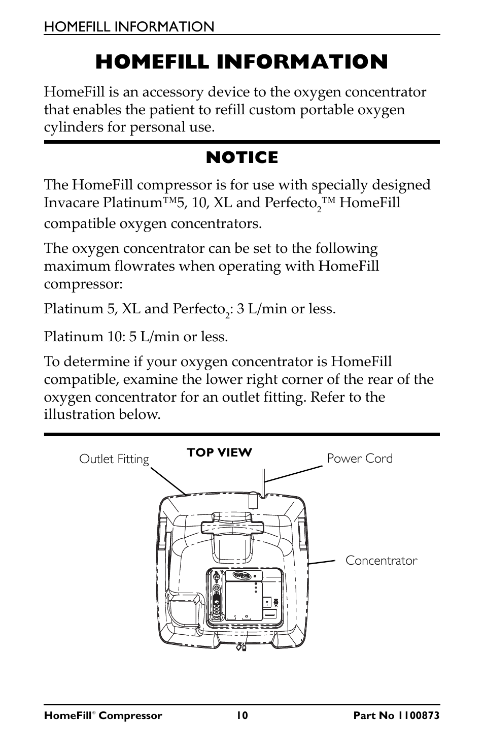 Homefill information, Notice | Invacare Compressor User Manual | Page 10 / 36