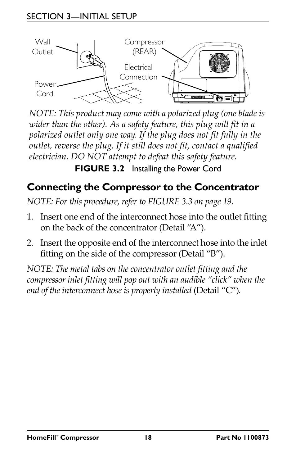 Connecting the compressor to the concentrator | Invacare Compressor User Manual | Page 18 / 36