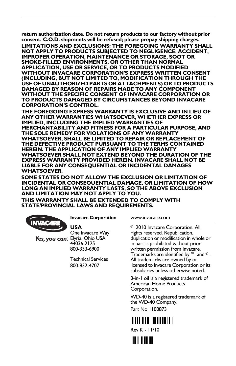 Invacare Compressor User Manual | Page 36 / 36