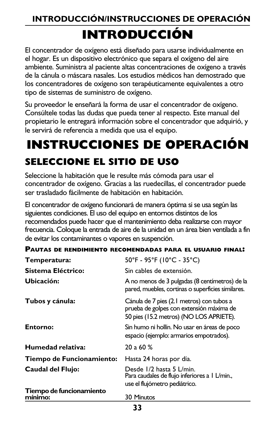 Introducción, Instrucciones de operación, Seleccione el sitio de uso | Invacare IRC5LXO2 User Manual | Page 33 / 44