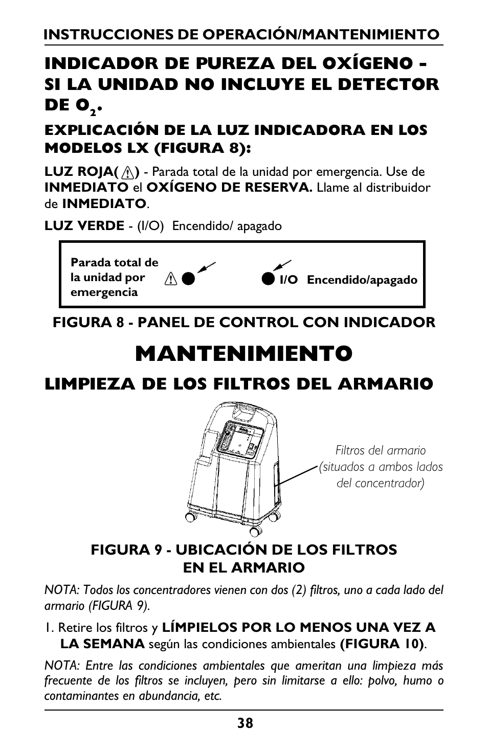 Mantenimiento, Limpieza de los filtros del armario | Invacare IRC5LXO2 User Manual | Page 38 / 44