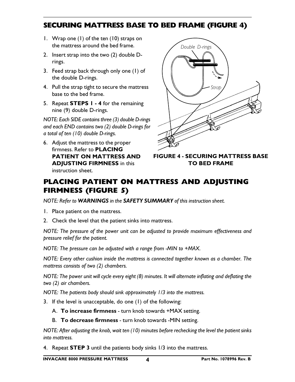 Securing mattress base to bed frame (figure 4) | Invacare CG8000 User Manual | Page 4 / 8