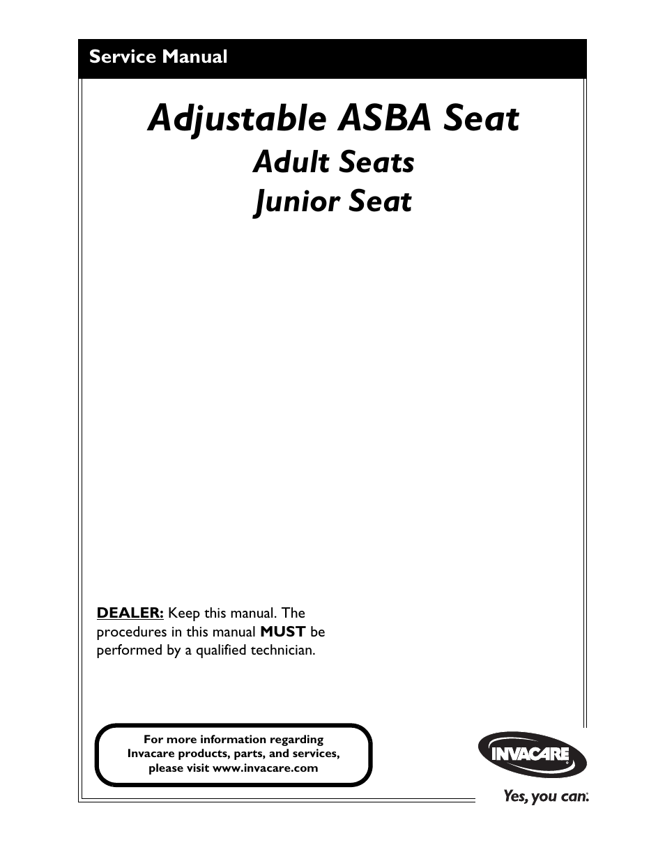 Invacare Adjustable ASBA Seat User Manual | 76 pages