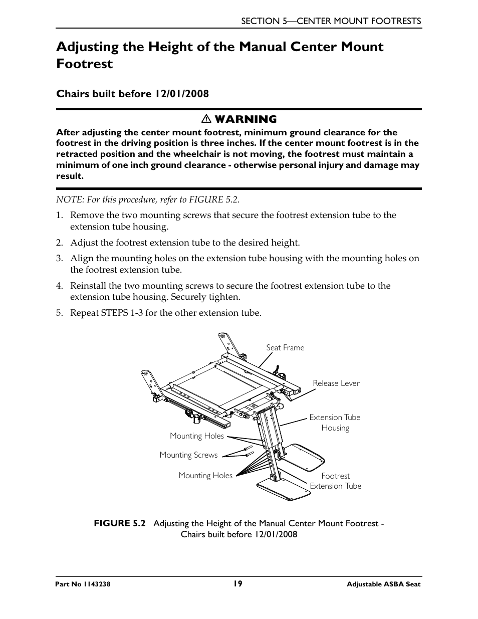 Chairs built before 12/01/2008 | Invacare Adjustable ASBA Seat User Manual | Page 19 / 76