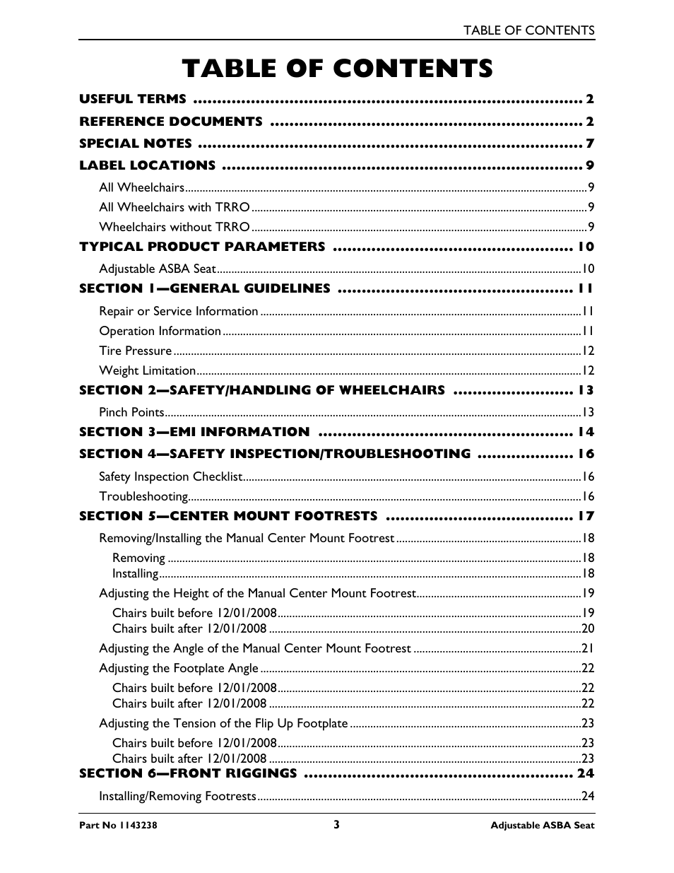 Invacare Adjustable ASBA Seat User Manual | Page 3 / 76