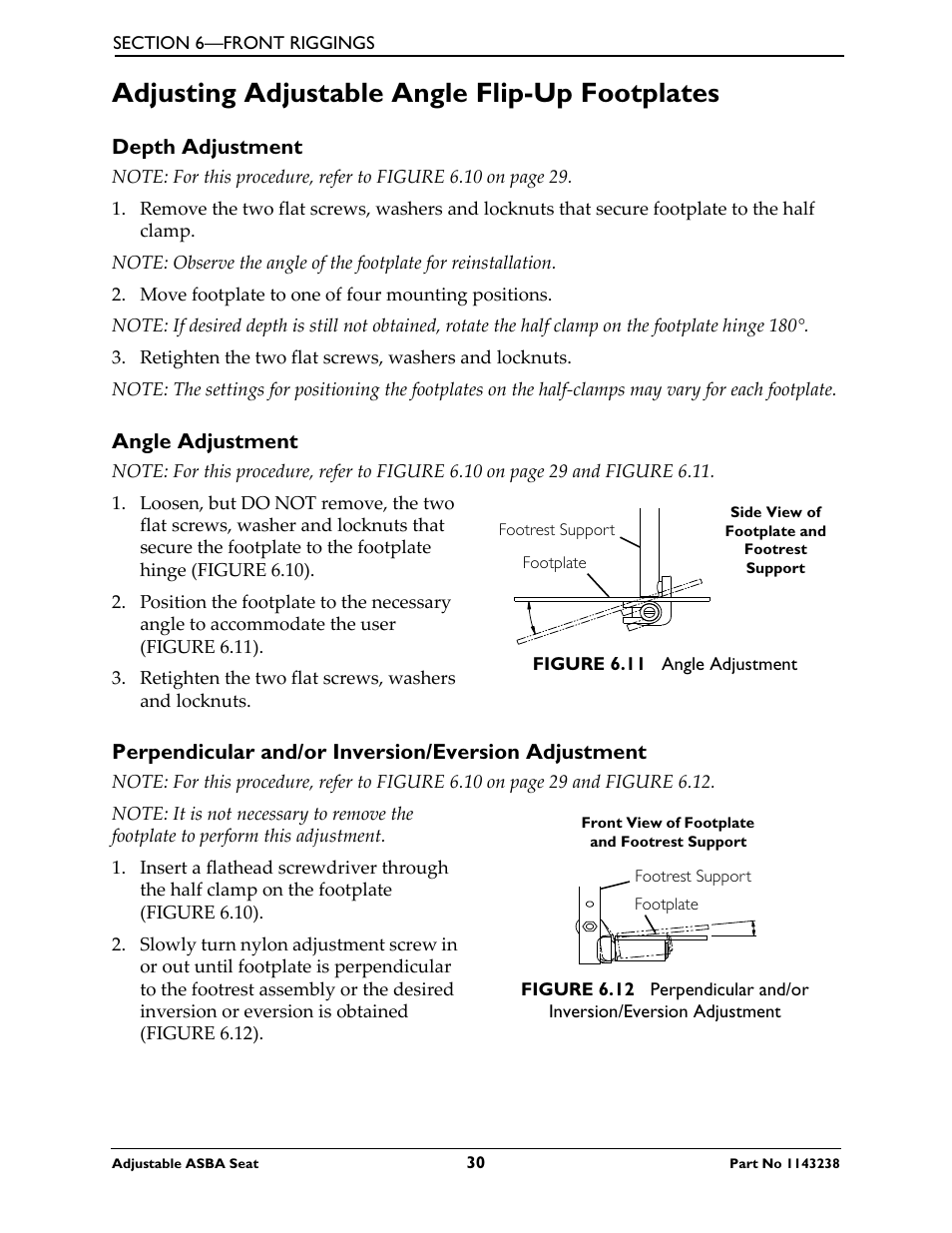 Adjusting adjustable angle flip-up footplates | Invacare Adjustable ASBA Seat User Manual | Page 30 / 76