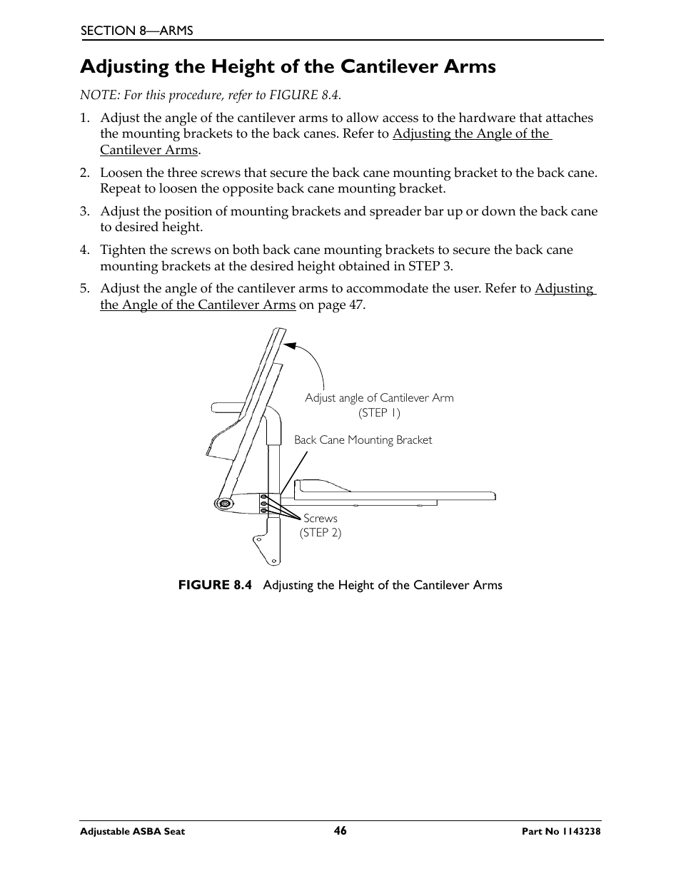 Adjusting the height of the cantilever arms | Invacare Adjustable ASBA Seat User Manual | Page 46 / 76