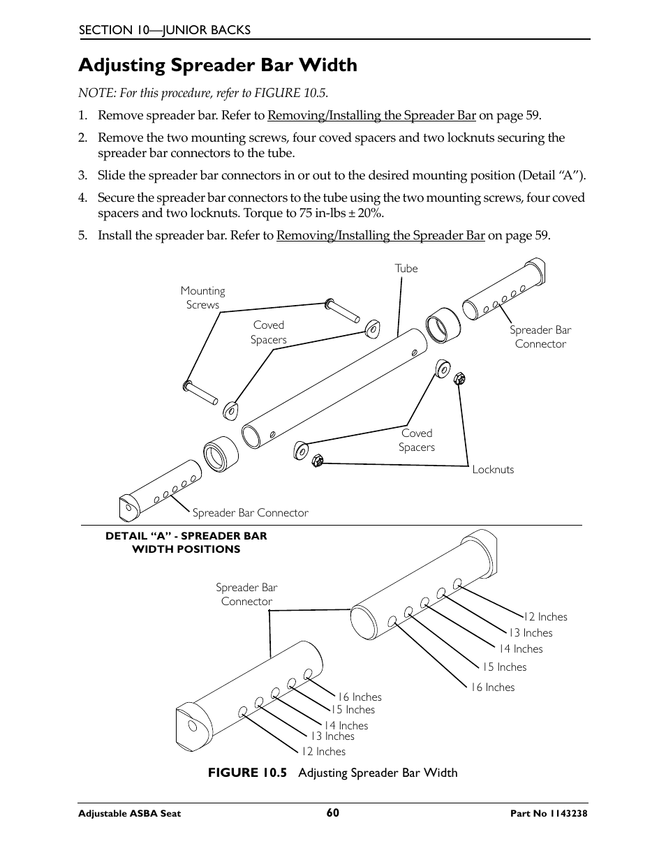 Adjusting spreader bar width | Invacare Adjustable ASBA Seat User Manual | Page 60 / 76