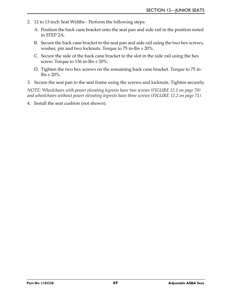 Invacare Adjustable ASBA Seat User Manual | Page 69 / 76