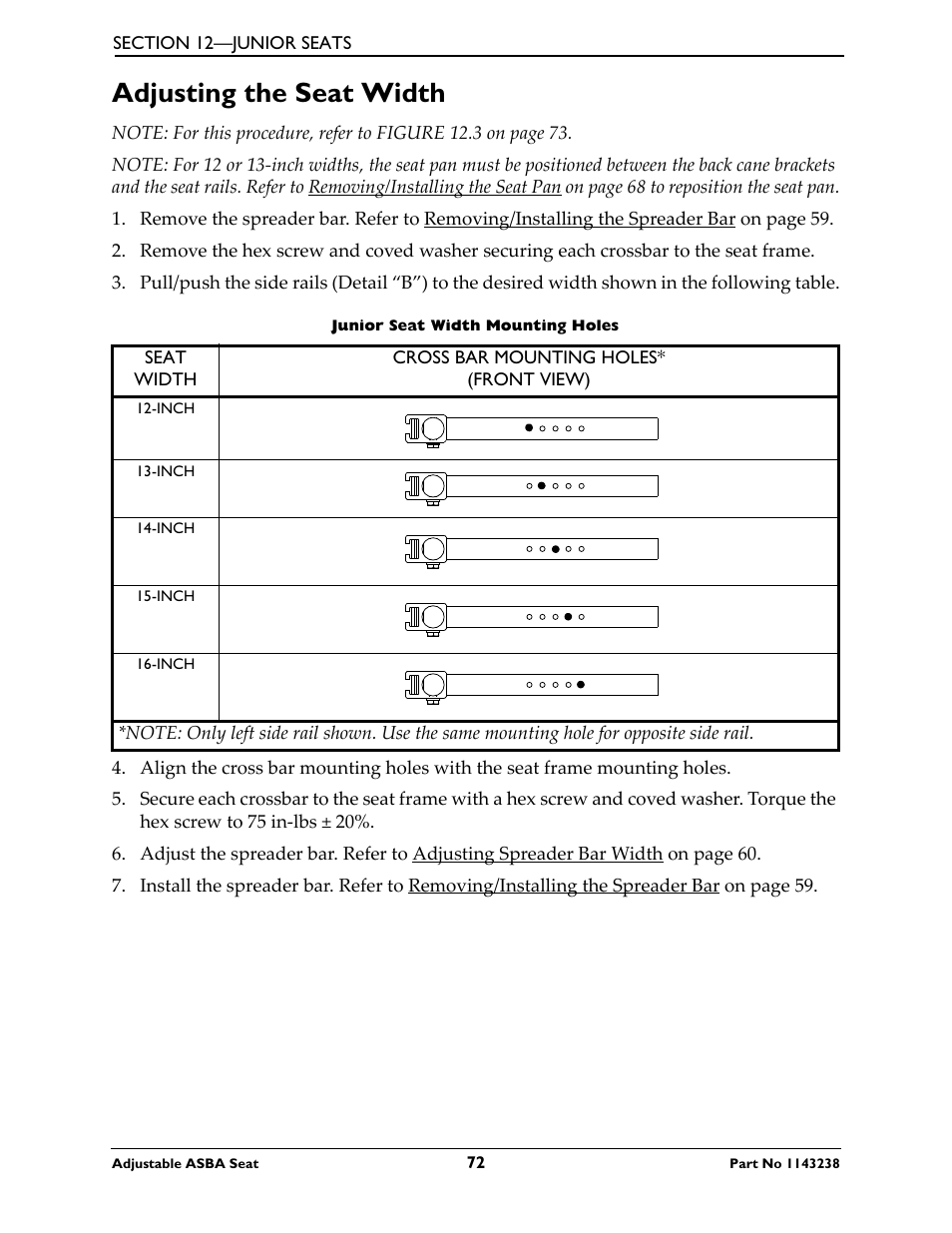 Adjusting the seat width | Invacare Adjustable ASBA Seat User Manual | Page 72 / 76