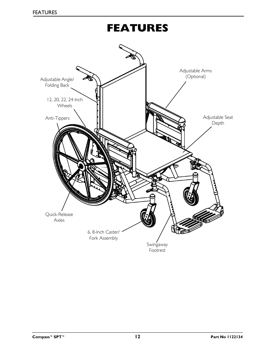 Features | Invacare Compass SPT PH904A User Manual | Page 12 / 64