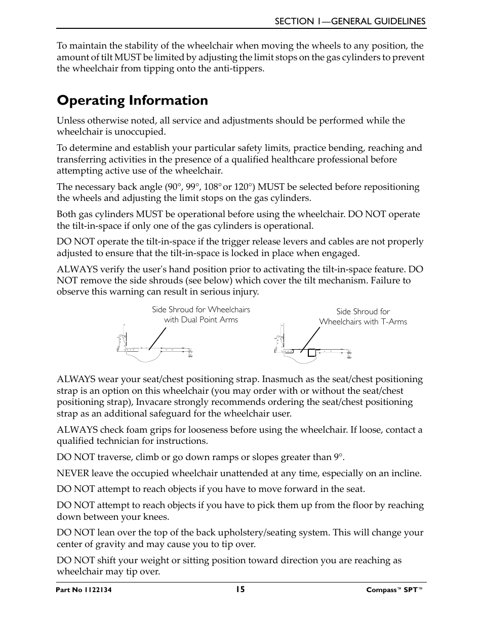 Operating information | Invacare Compass SPT PH904A User Manual | Page 15 / 64