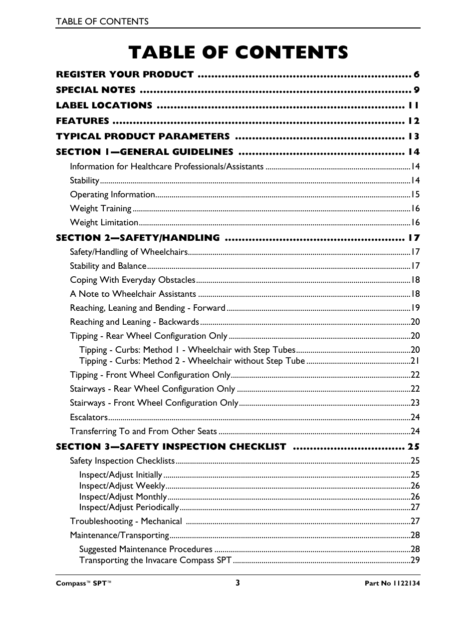 Invacare Compass SPT PH904A User Manual | Page 3 / 64