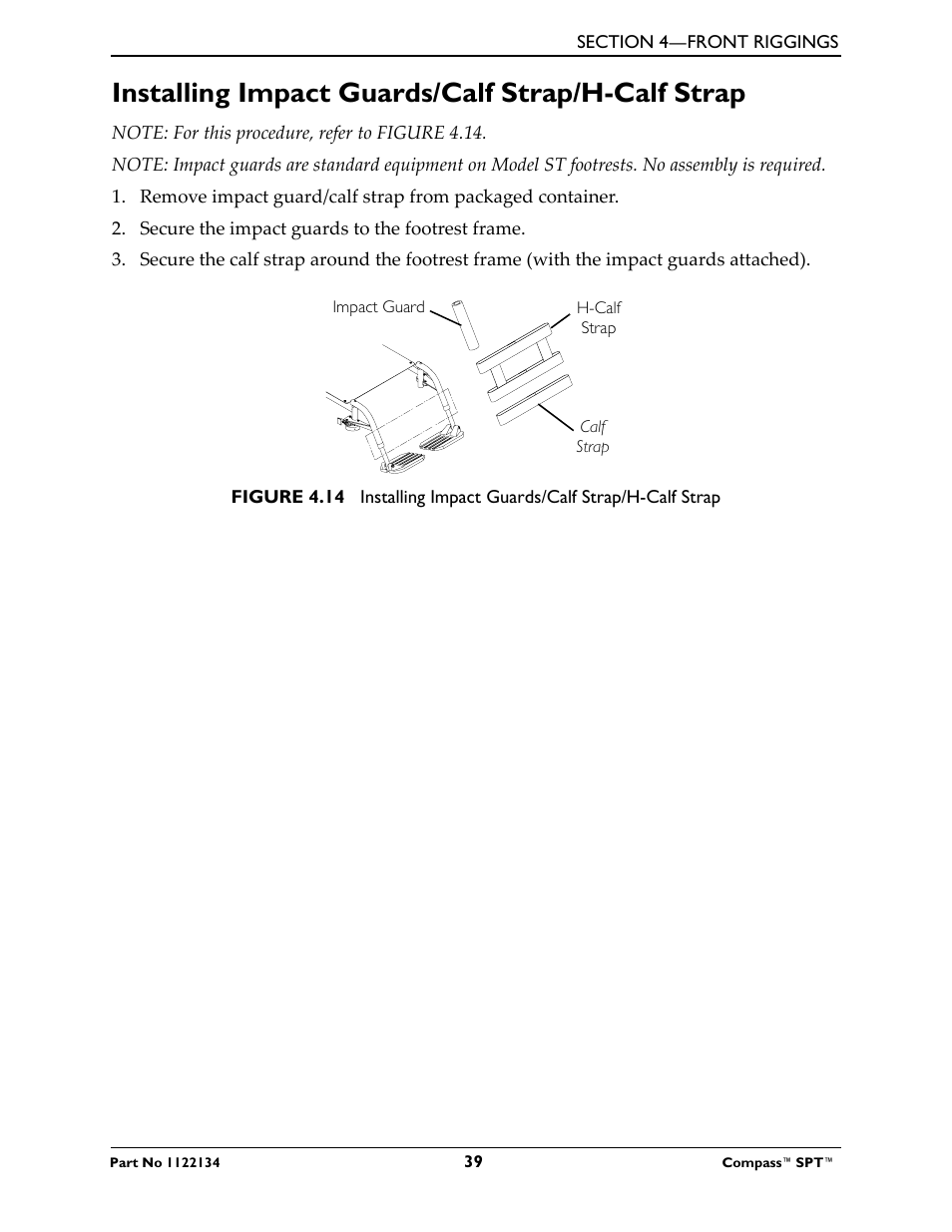 Installing impact guards/calf strap/h-calf strap | Invacare Compass SPT PH904A User Manual | Page 39 / 64