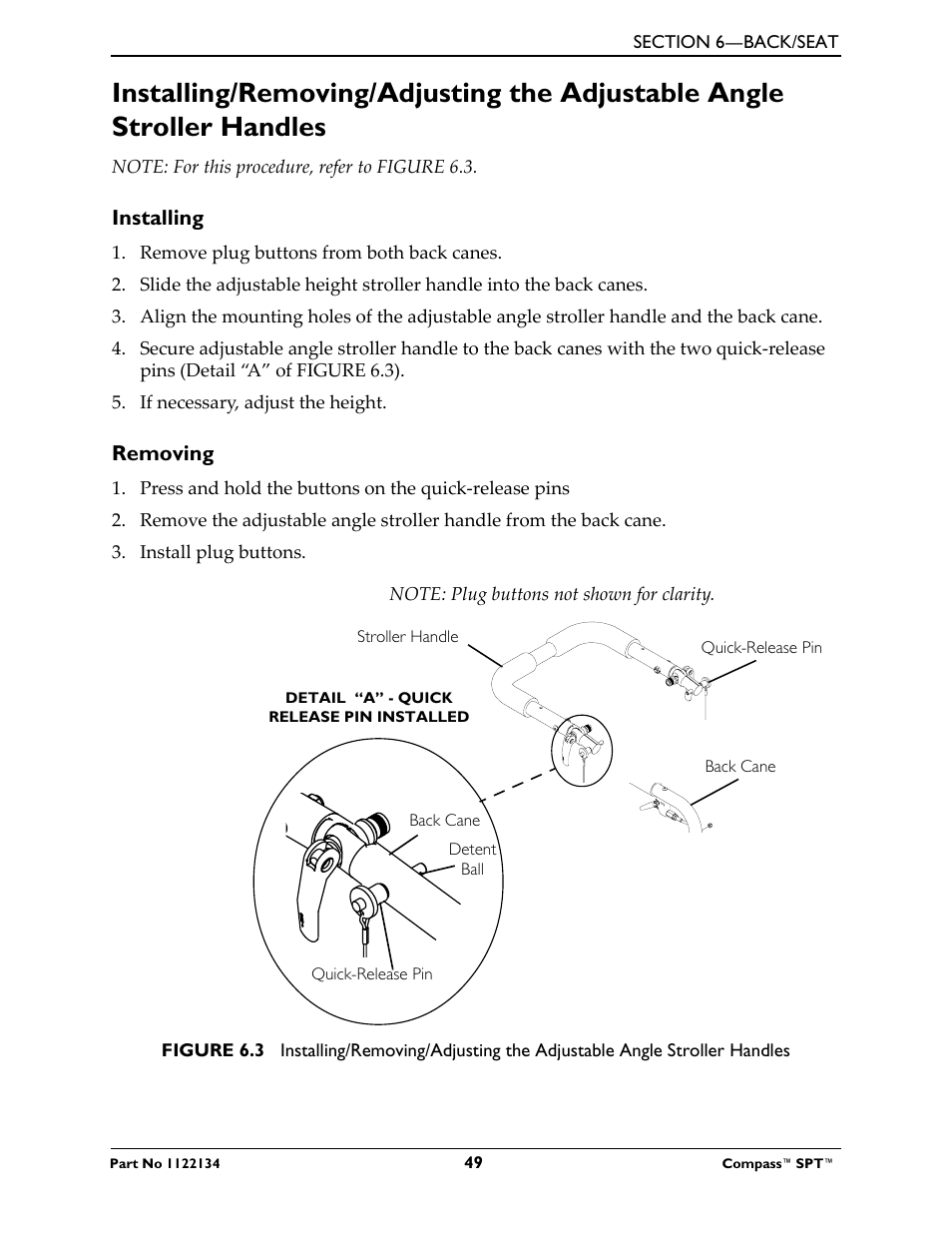 Installing, Removing | Invacare Compass SPT PH904A User Manual | Page 49 / 64