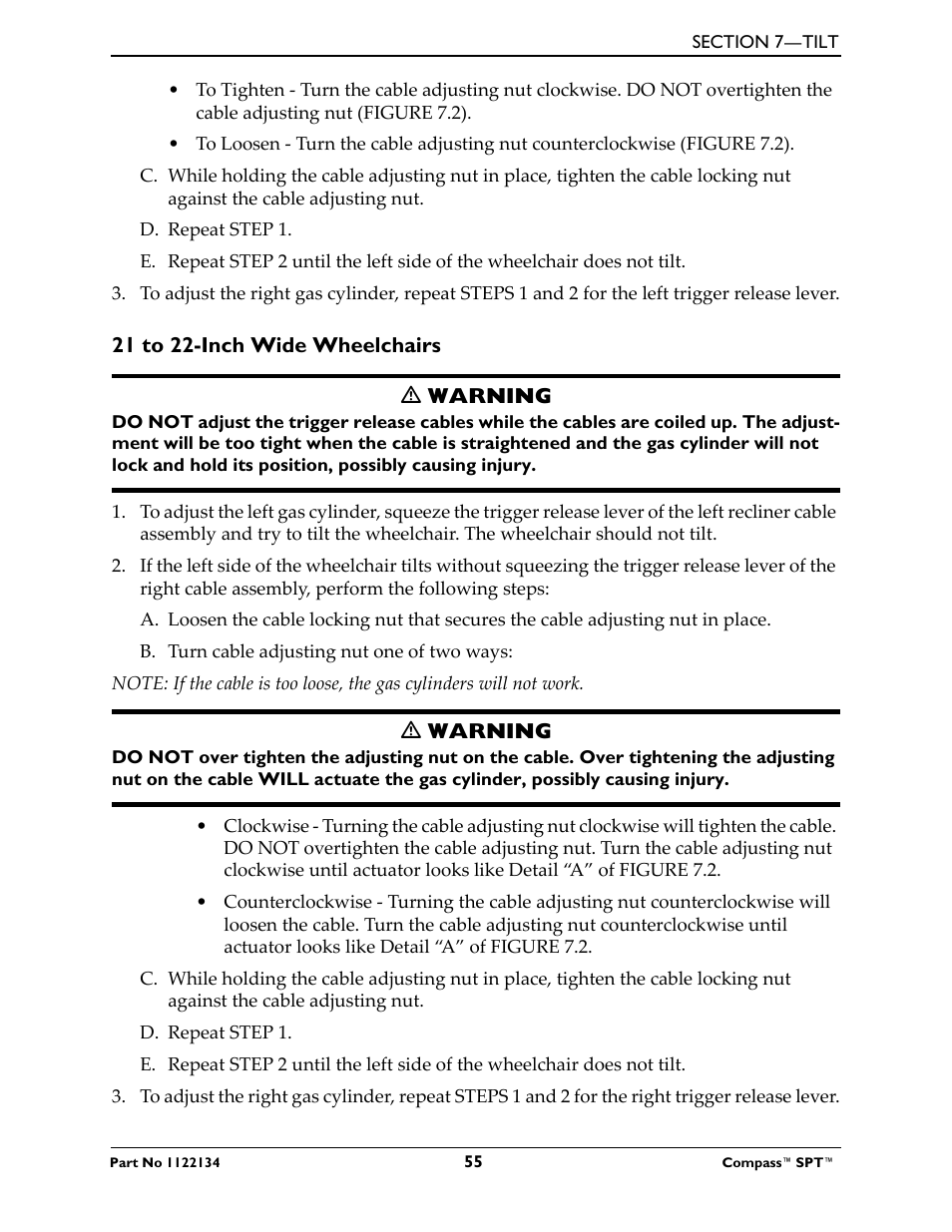 21 to 22-inch wide wheelchairs | Invacare Compass SPT PH904A User Manual | Page 55 / 64
