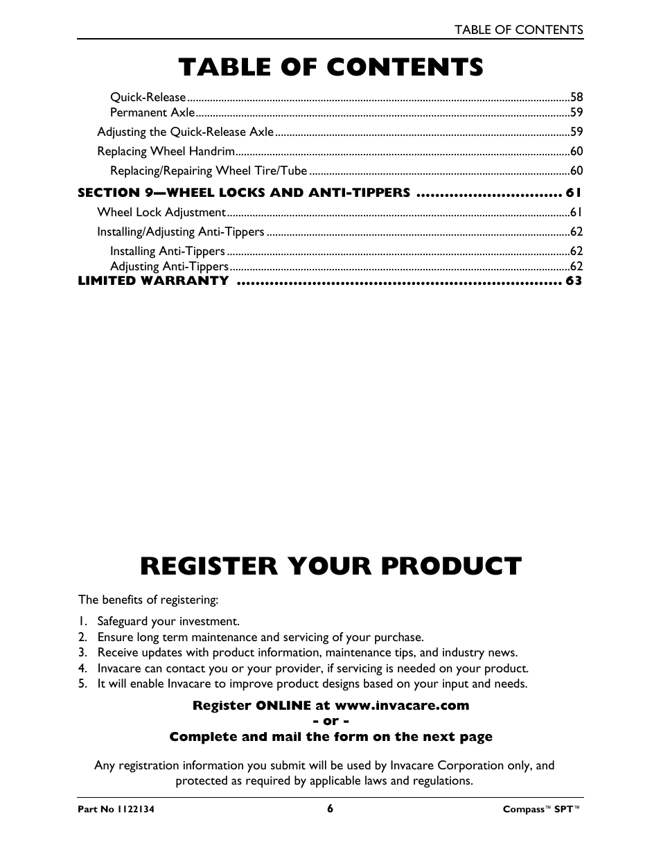 Invacare Compass SPT PH904A User Manual | Page 6 / 64