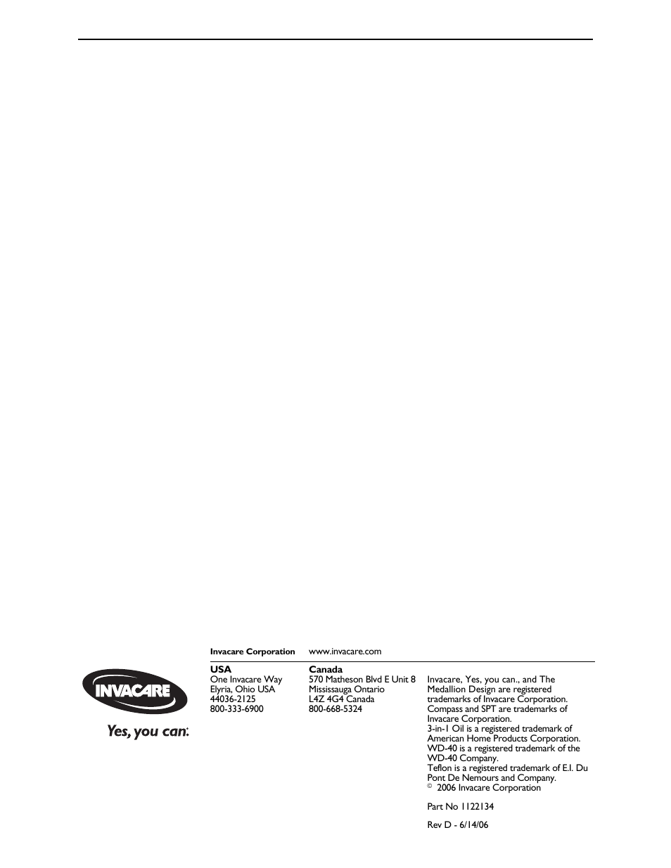 Part no 1122134 | Invacare Compass SPT PH904A User Manual | Page 64 / 64