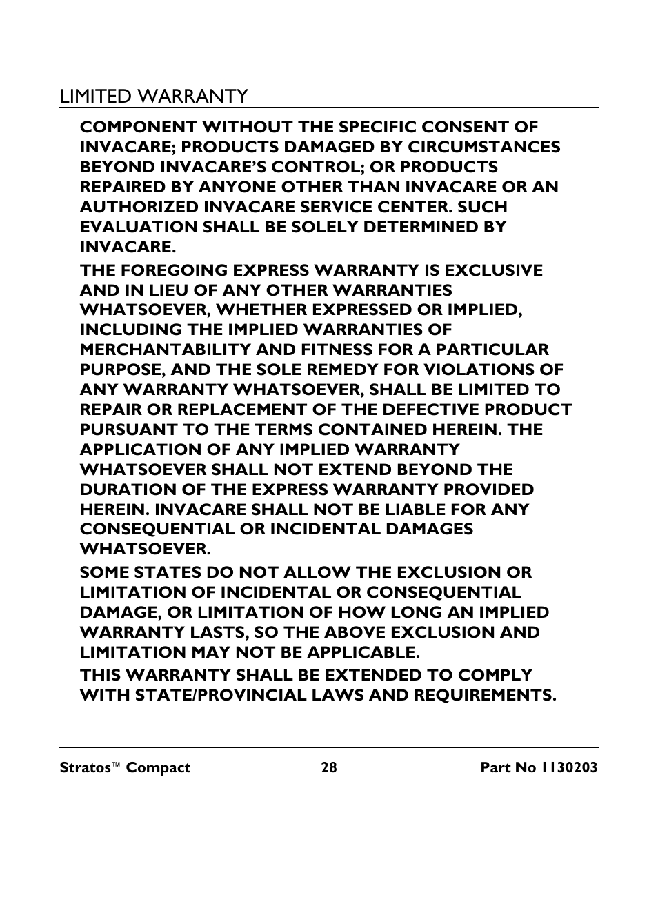 Limited warranty | Invacare Stratos Compact IRC 1710 User Manual | Page 28 / 92