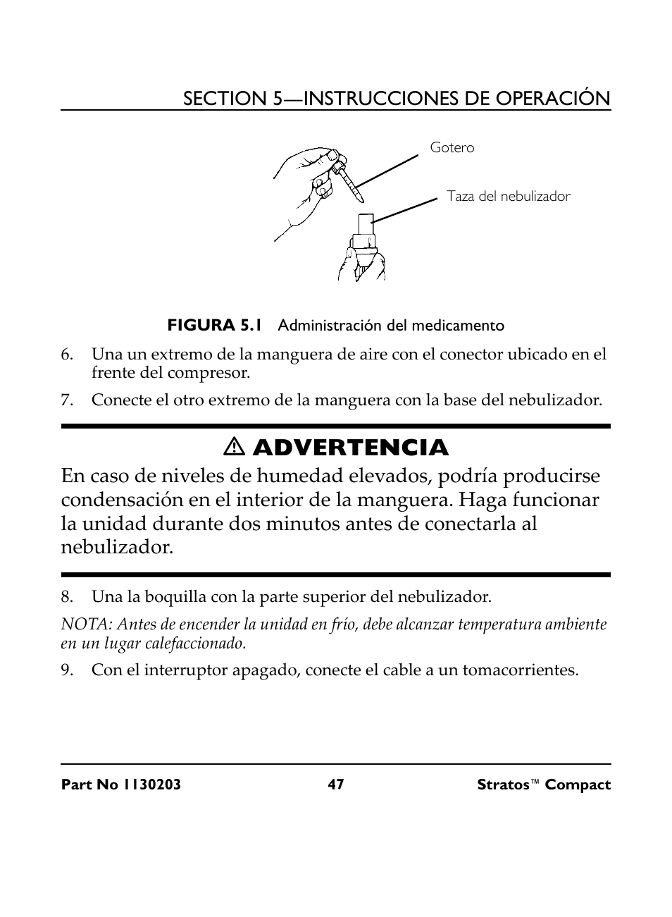 Gotero, Figura 5.1 administración del medicamento, M advertencia | Ƽ advertencia | Invacare Stratos Compact IRC 1710 User Manual | Page 47 / 92