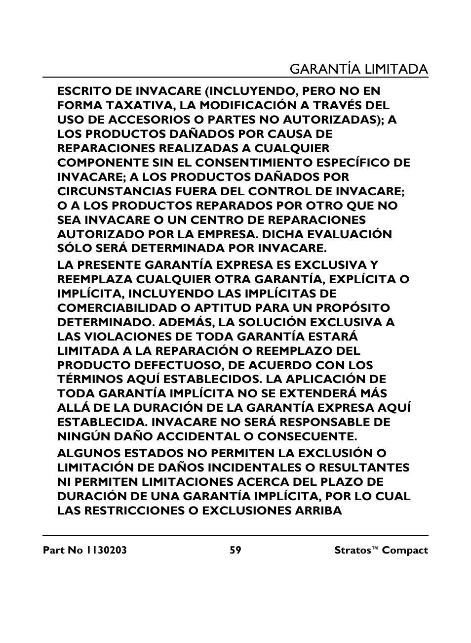 Garantía limitada | Invacare Stratos Compact IRC 1710 User Manual | Page 59 / 92