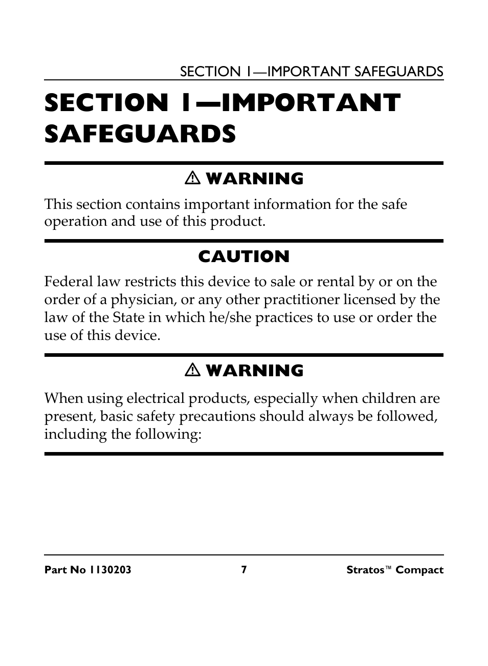 Section 1— important safeguards, M warning, Caution | Ƽ warning | Invacare Stratos Compact IRC 1710 User Manual | Page 7 / 92