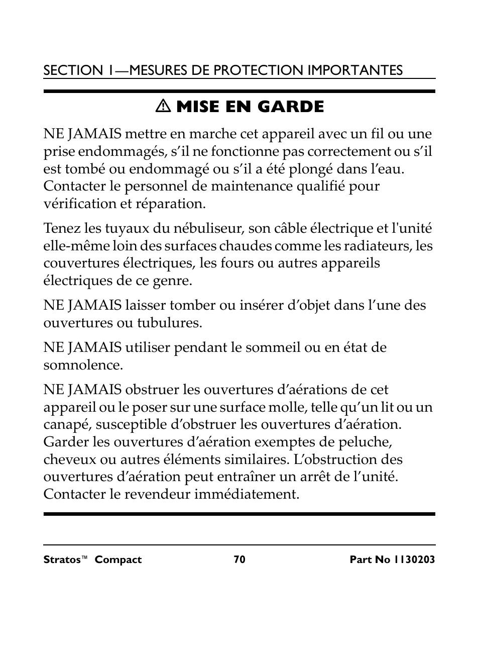 M mise en garde, Ƽ mise en garde | Invacare Stratos Compact IRC 1710 User Manual | Page 70 / 92