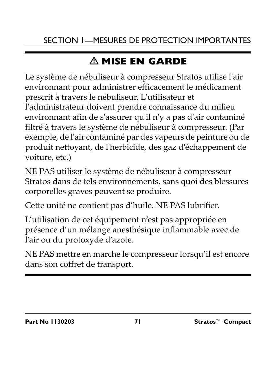 M mise en garde, Ƽ mise en garde | Invacare Stratos Compact IRC 1710 User Manual | Page 71 / 92