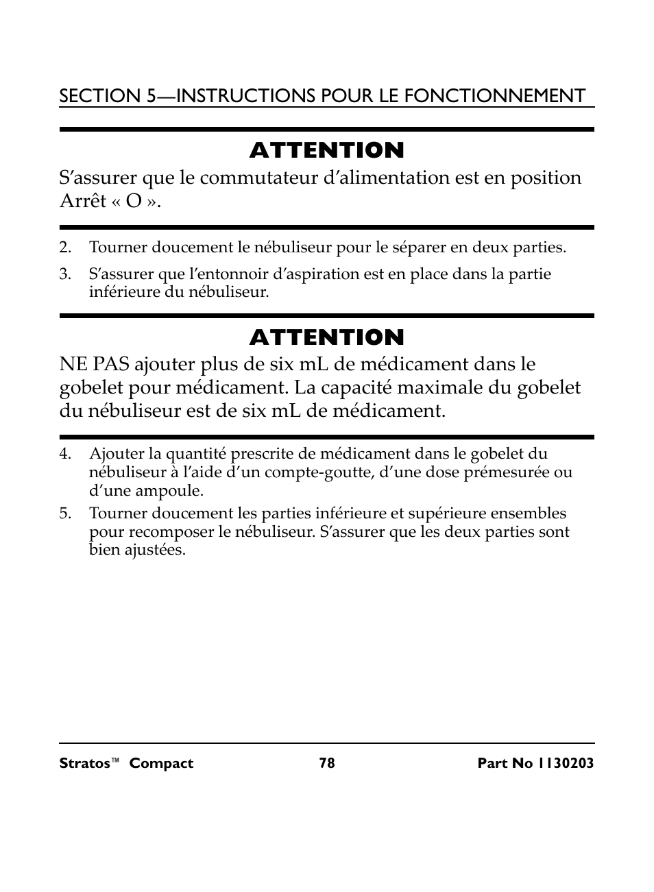 Attention | Invacare Stratos Compact IRC 1710 User Manual | Page 78 / 92