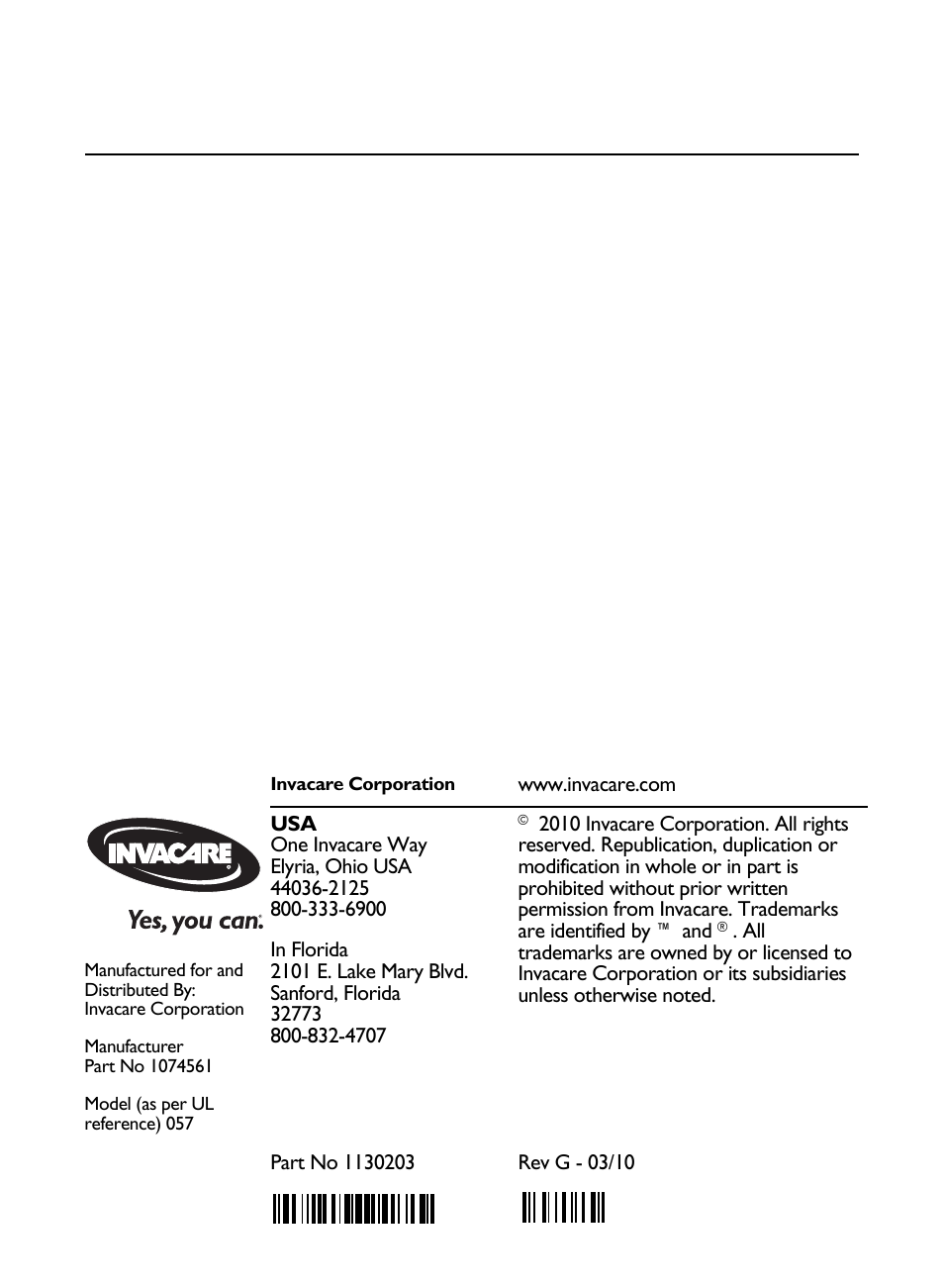 Part no 1130203 | Invacare Stratos Compact IRC 1710 User Manual | Page 92 / 92