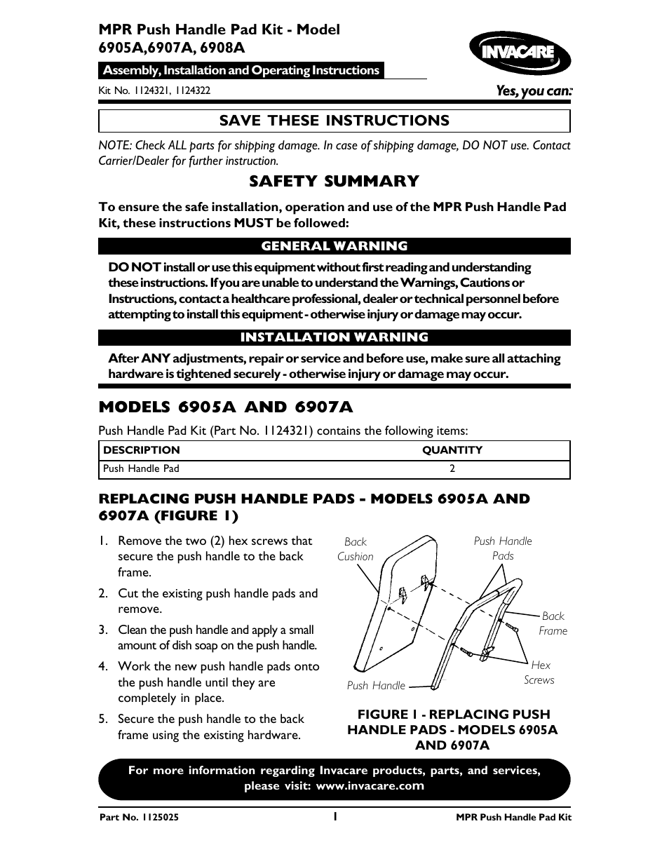 Invacare 6908A User Manual | 2 pages