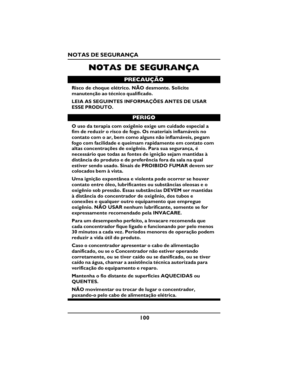 Notas de segurança | Invacare PLATINUM 5 User Manual | Page 100 / 148