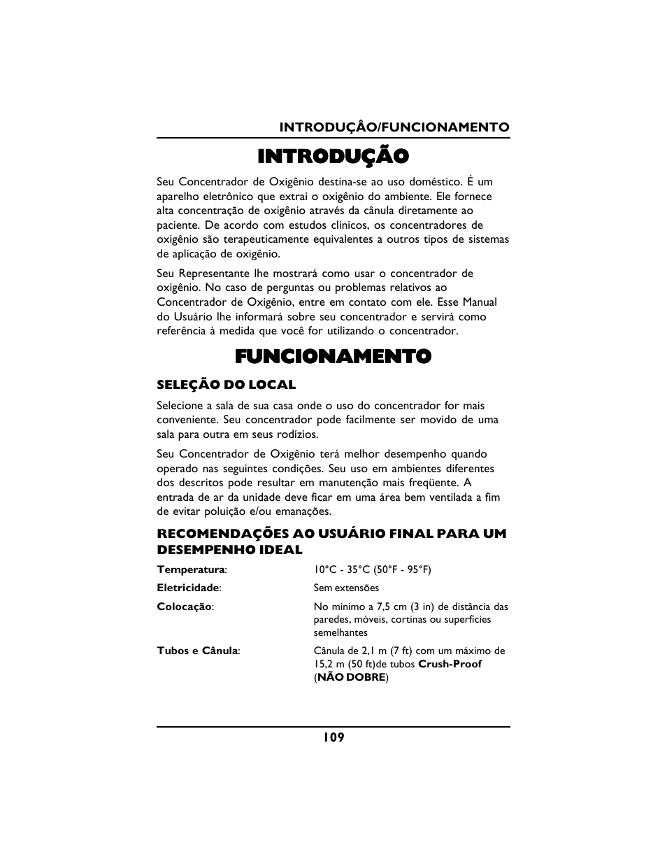 Introdução, Funcionamento | Invacare PLATINUM 5 User Manual | Page 109 / 148