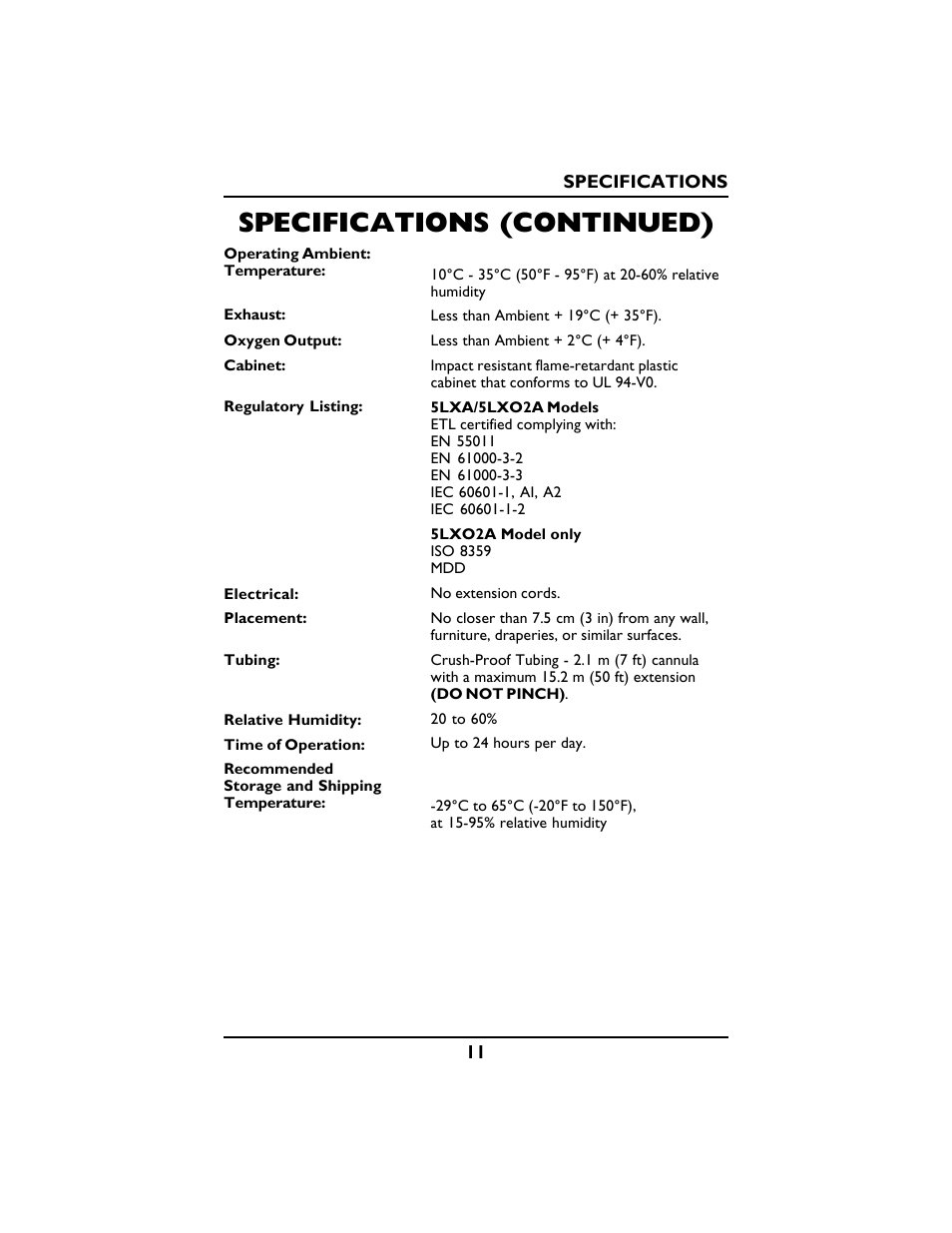 Specifications (continued) | Invacare PLATINUM 5 User Manual | Page 11 / 148