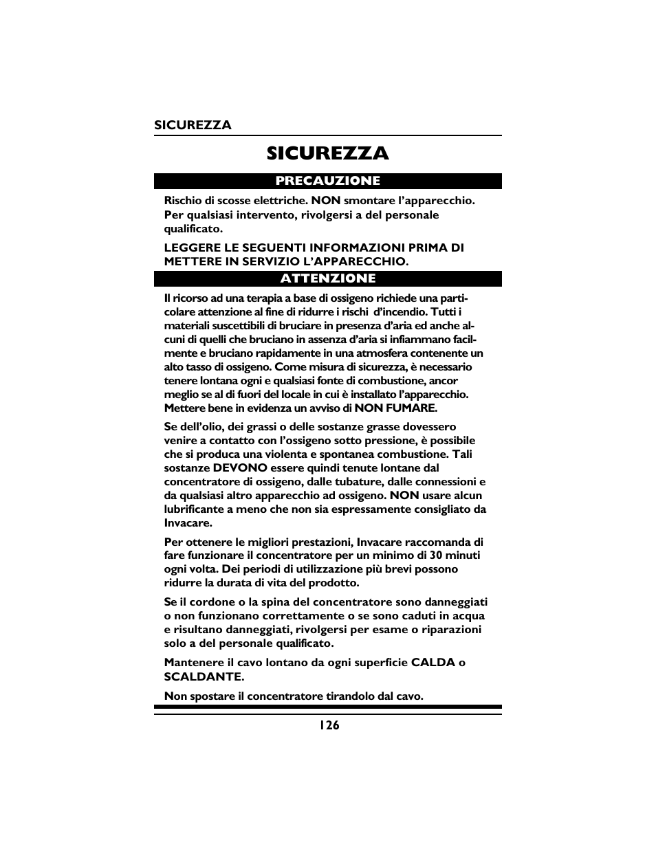 Sicurezza | Invacare PLATINUM 5 User Manual | Page 126 / 148