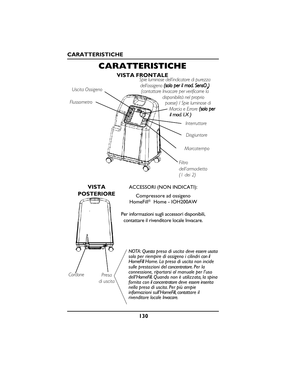 Caratteristiche | Invacare PLATINUM 5 User Manual | Page 130 / 148