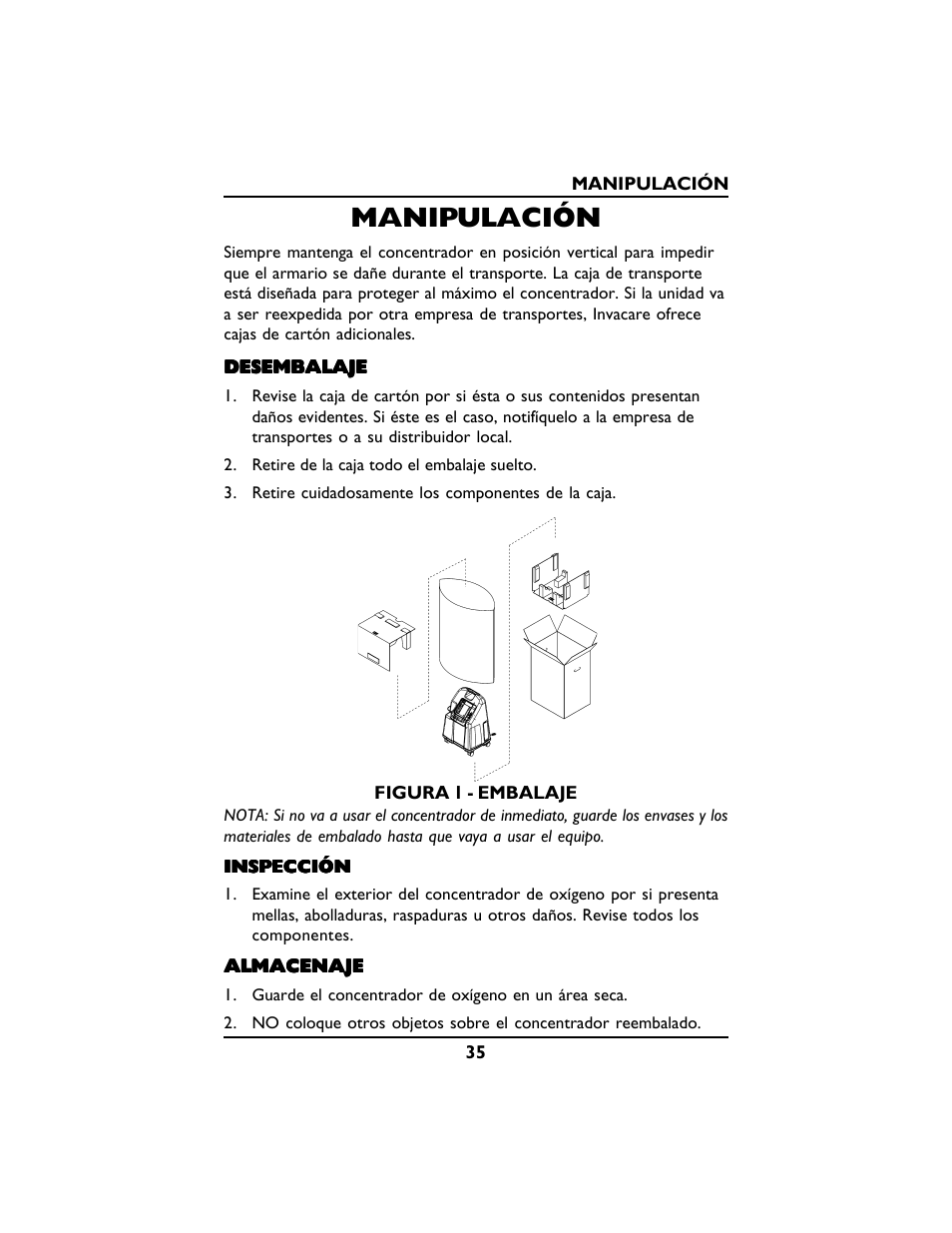 Manipulación | Invacare PLATINUM 5 User Manual | Page 35 / 148