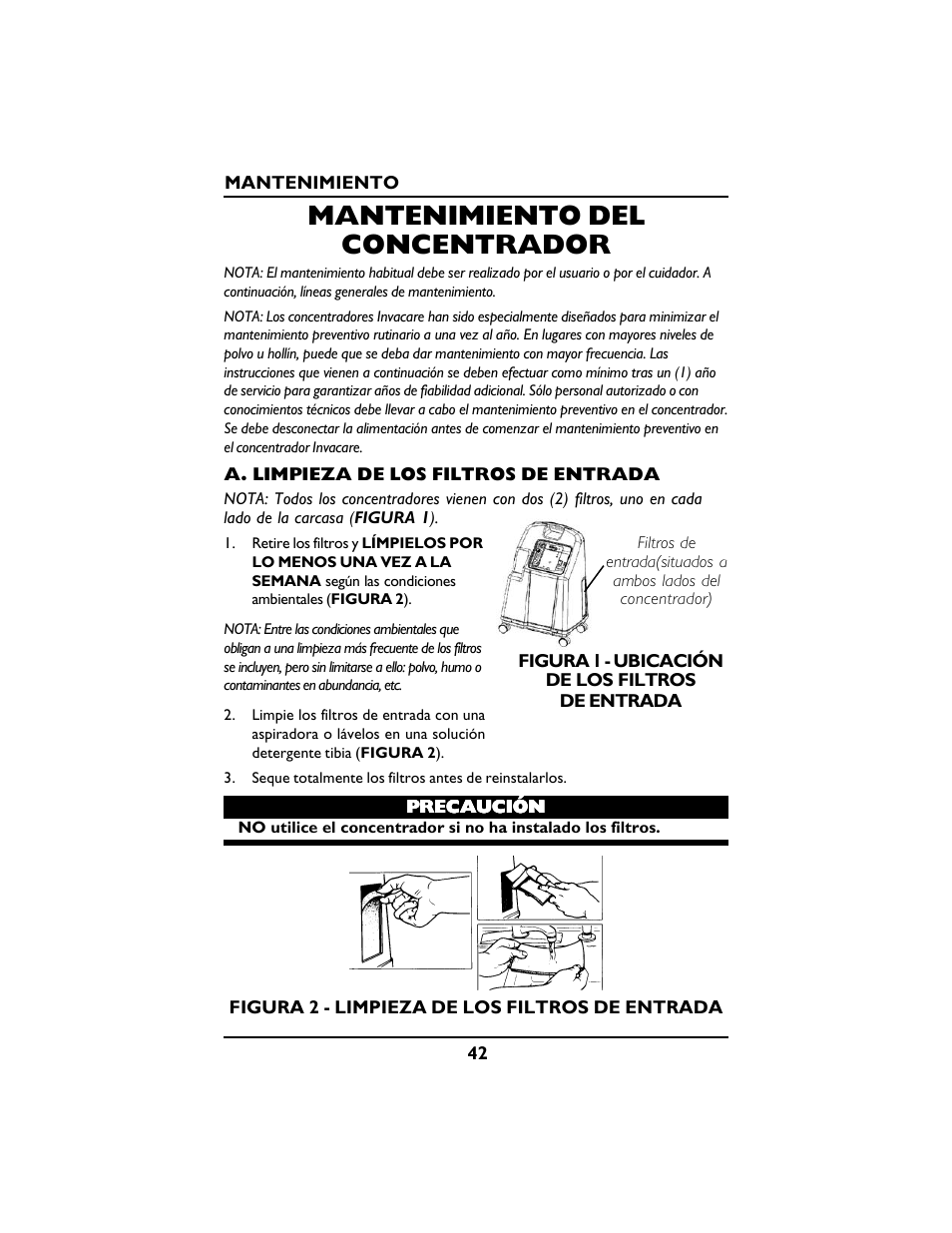 Mantenimiento del concentrador | Invacare PLATINUM 5 User Manual | Page 42 / 148