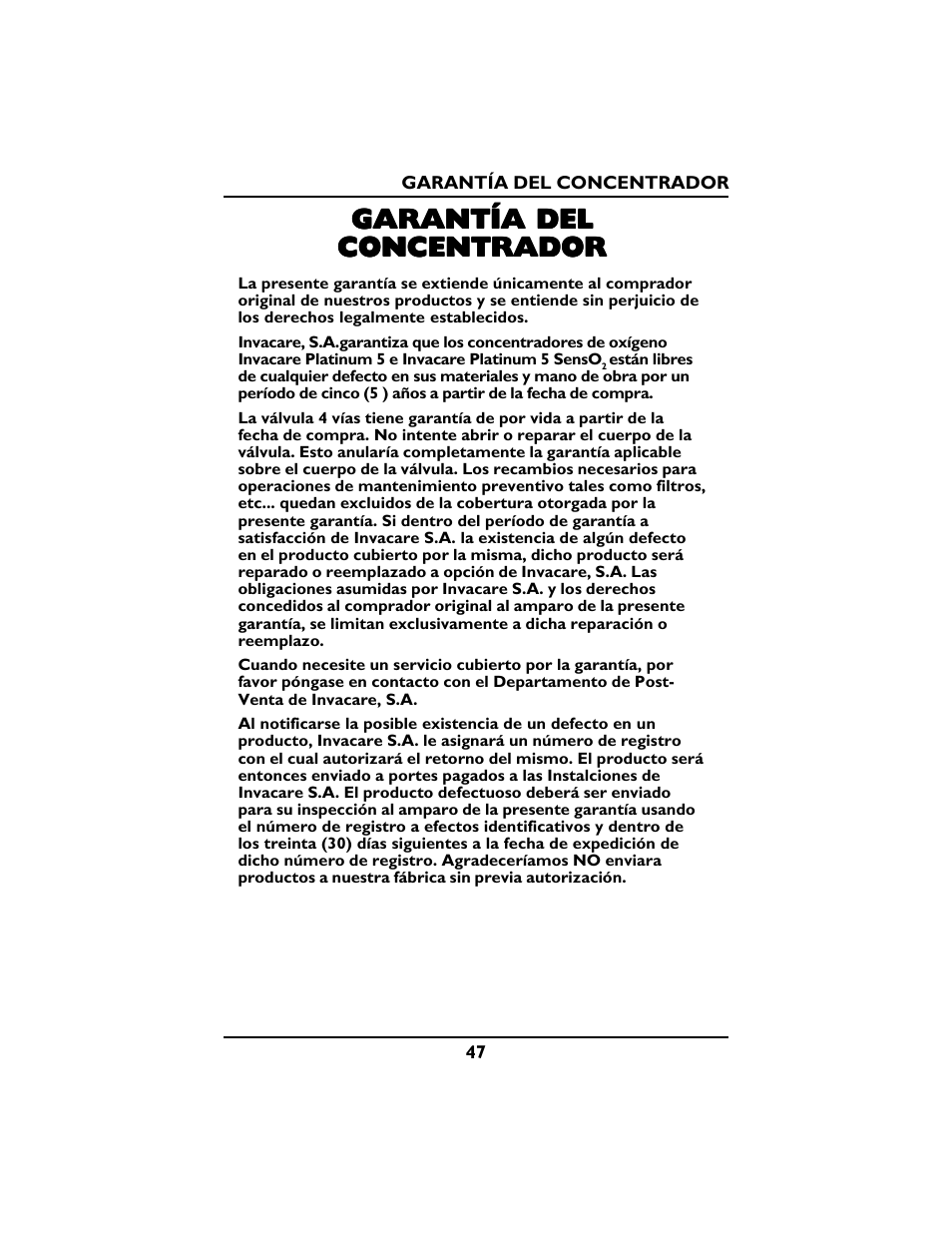 Garantía del | Invacare PLATINUM 5 User Manual | Page 47 / 148