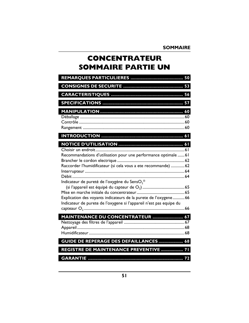 Concentrateur sommaire partie un | Invacare PLATINUM 5 User Manual | Page 51 / 148