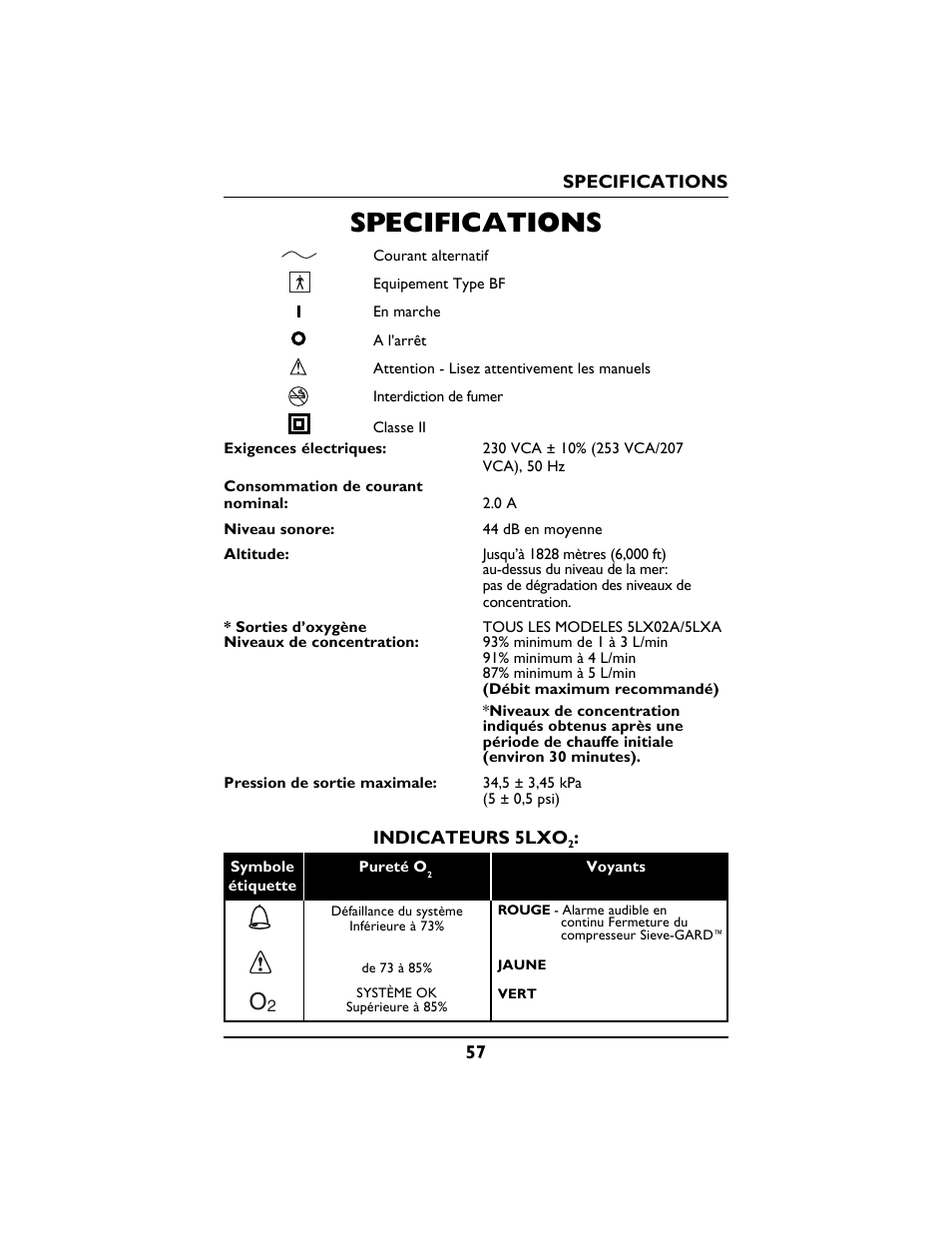 Specifications | Invacare PLATINUM 5 User Manual | Page 57 / 148