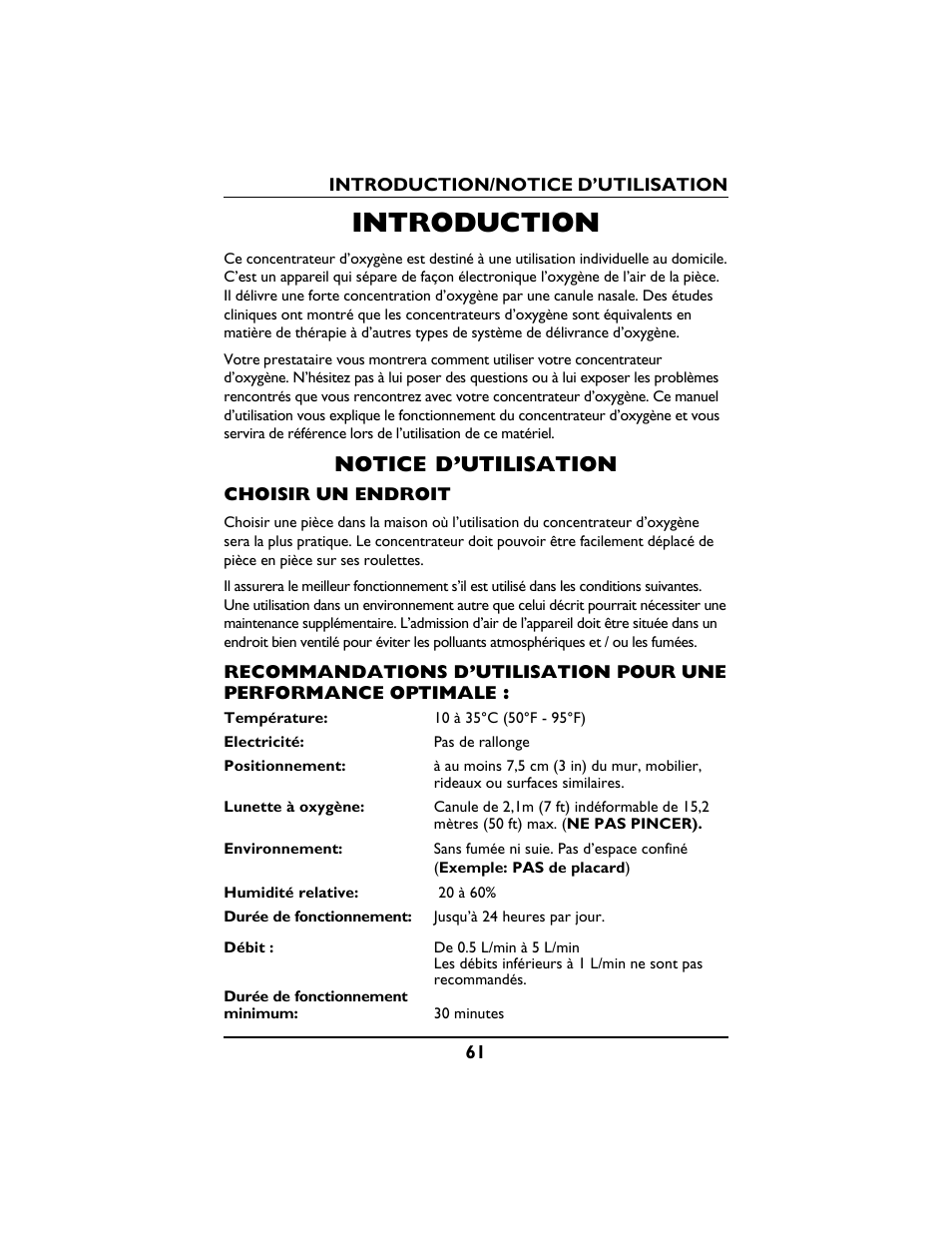 Introduction, Notice d’utilisation | Invacare PLATINUM 5 User Manual | Page 61 / 148