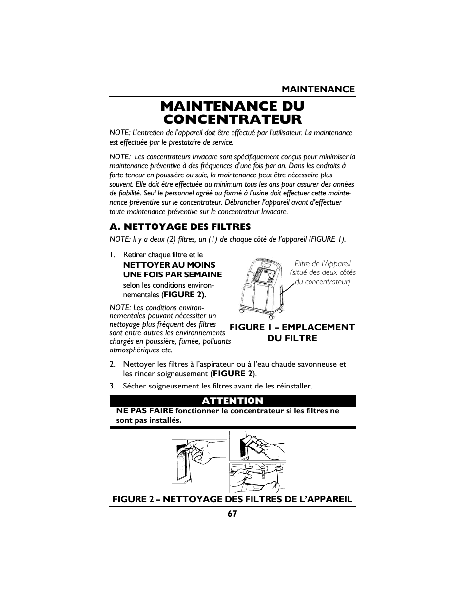 Maintenance du concentrateur | Invacare PLATINUM 5 User Manual | Page 67 / 148