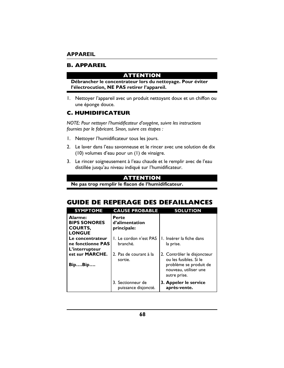 Guide de reperage des defaillances | Invacare PLATINUM 5 User Manual | Page 68 / 148